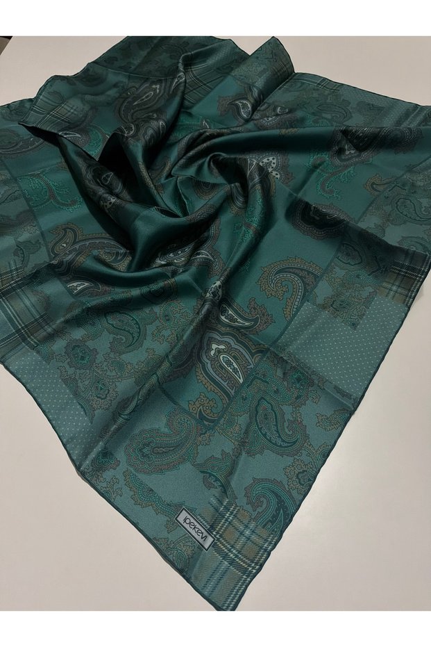 PATCHWORK DESENLİ TİVİL İPEK EŞARP ORMAN YEŞİLİ