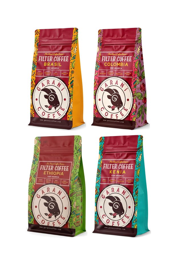 Two Continents Selection Filter Coffee Set 4X250 g Total 1000 g Ground Medium Roast 100% Arabica
