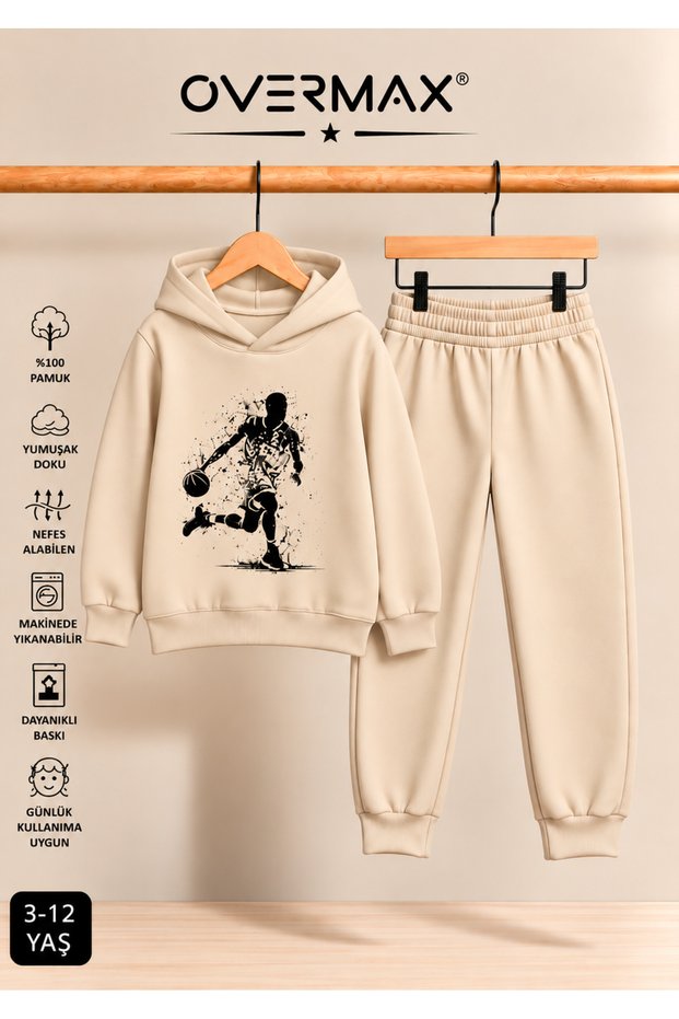 Top Süren Adam Printed Hooded Sweatshirt Tracksuit Set - Ages 3-12