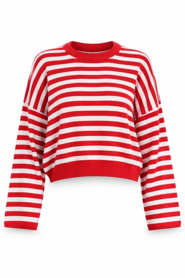 Red Striped Oversize Sweater 5563