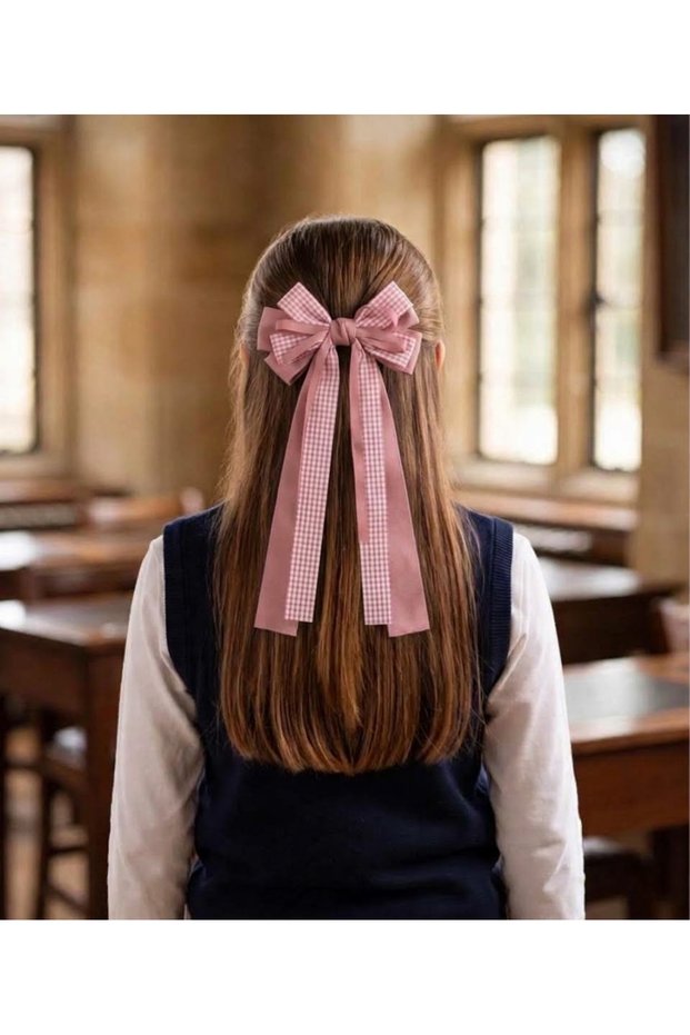 Back to School Collection - Large Gingham Bow Automatic Hair Clip