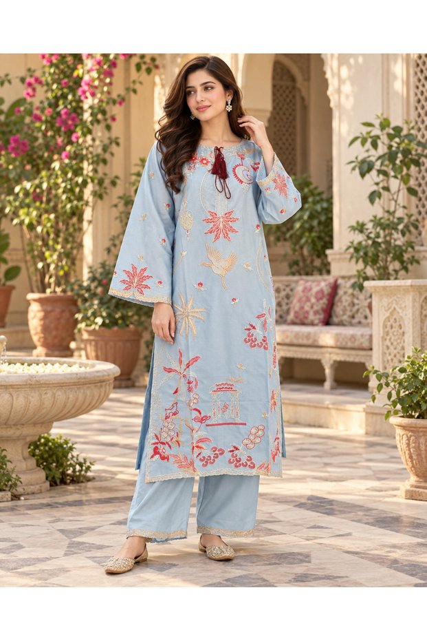 Mehfil Cambric Cotton 2-Piece Collection with Flapper Trouser
