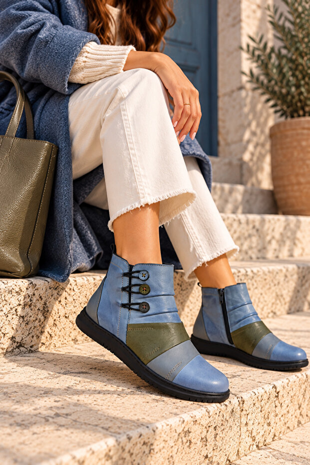 Genuine Leather Women's Boots – Lace-Up, Side Zipper, Handcrafted Detail Model Name: Eir