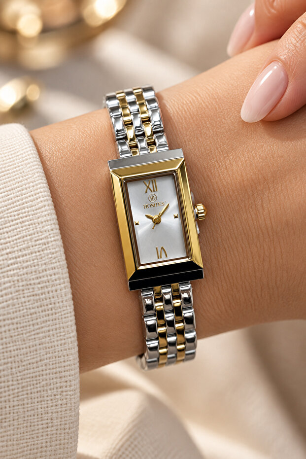Women's Steel Band Elegant Rectangle Wristwatch with Gift Wrap Option
