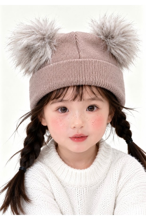 Baby Kids Double Pompom Beanie Unisex Winter Warm Hat 0-4 Years Old