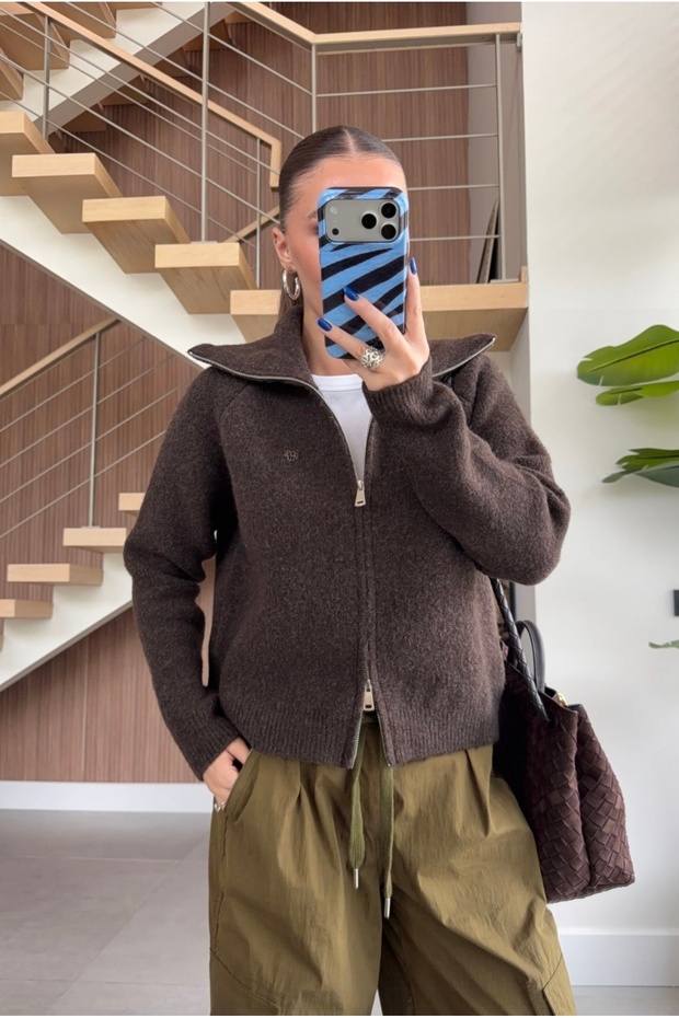 Double Zipper Textured Knitwear Cardigan