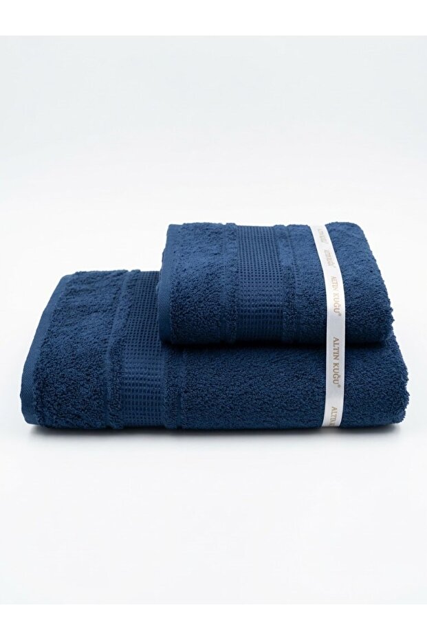 Large Size Bath Towel Set 2 Pieces (90X150 cm + 50X90 cm) Navy Blue