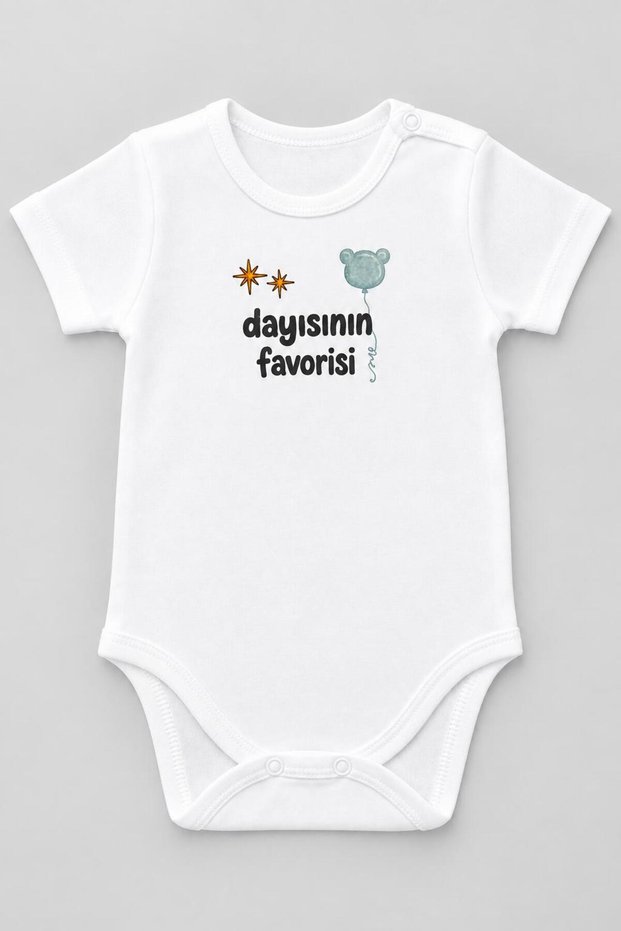 Uncle's Favorite Printed Baby Girl Bodysuit 100% Cotton Baby Boy Bodysuit Short Sleeve Snap Fastener Bodysuit Gift Baby Bodysuit Ecru Body-27-Dayi