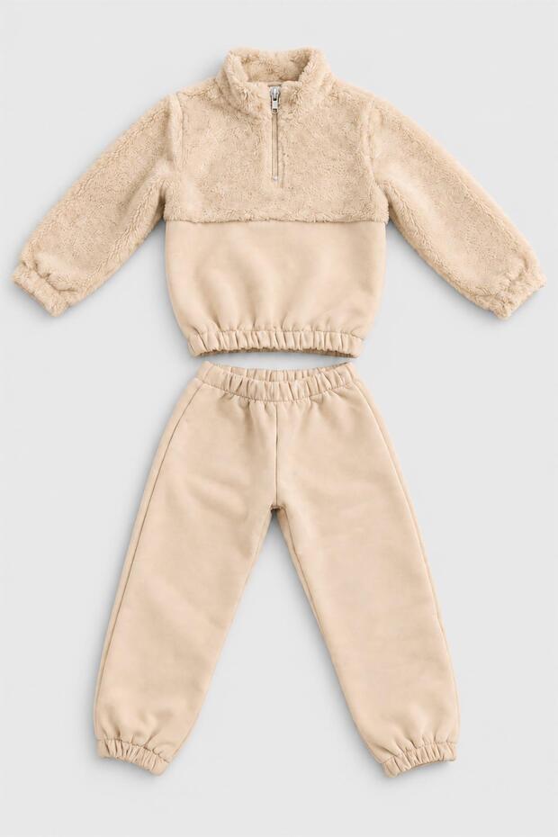 Unisex Children's Plush Zippered Fleece Tracksuit Set