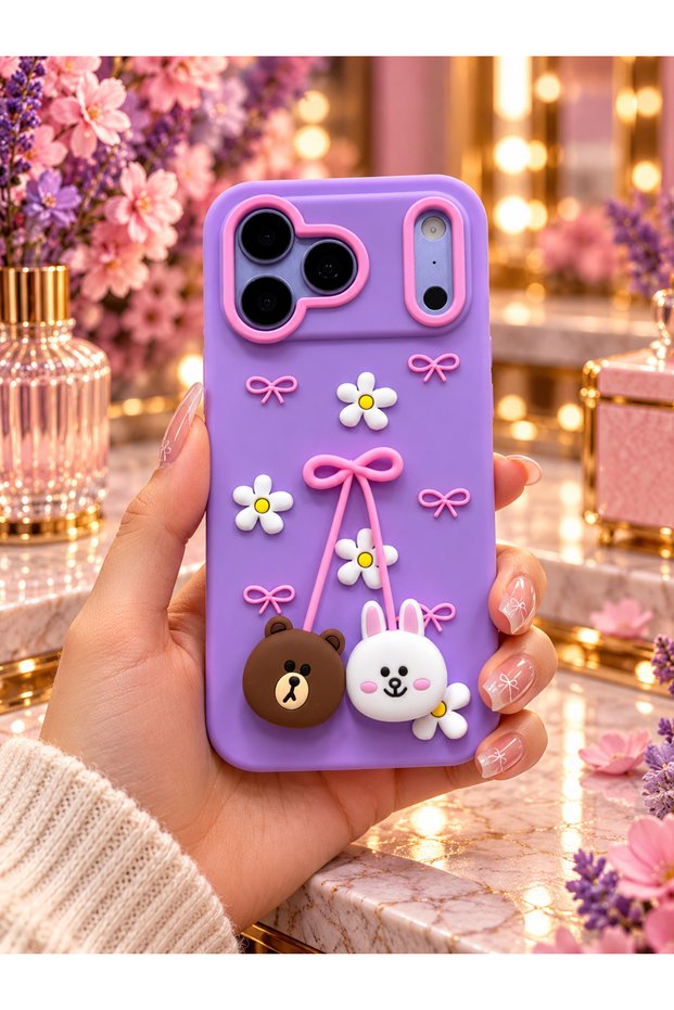 iPhone 17 Pro Max Compatible - Cute Silicone Phone Case with Embossed 3D Bow & Daisy Pattern - Camera Protected