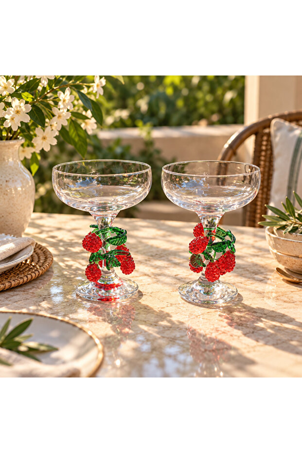 Raspberry Glass Figured Cocktail Glass Set of 2