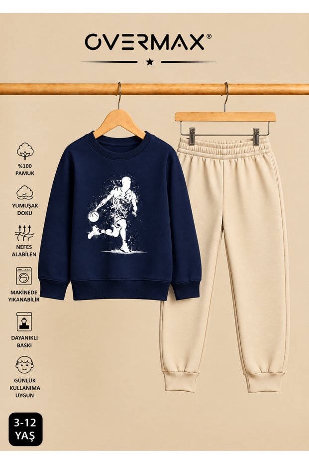 Top Süren Adam Printed Hoodless Sweatshirt Tracksuit Set - Ages 3-12
