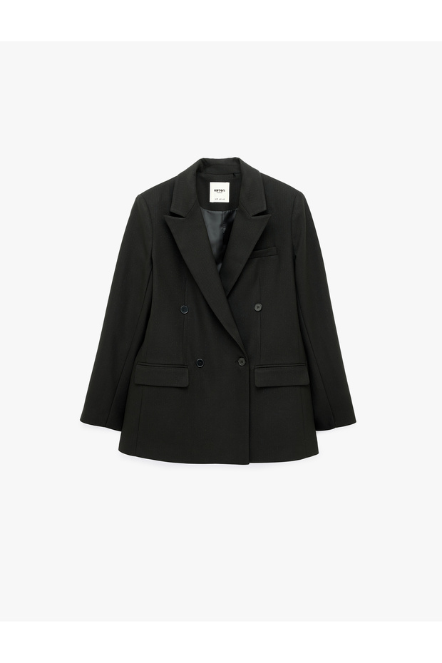 Long Sleeve Pocketed Buttoned Oversized Double-Breasted Blazer Jacket