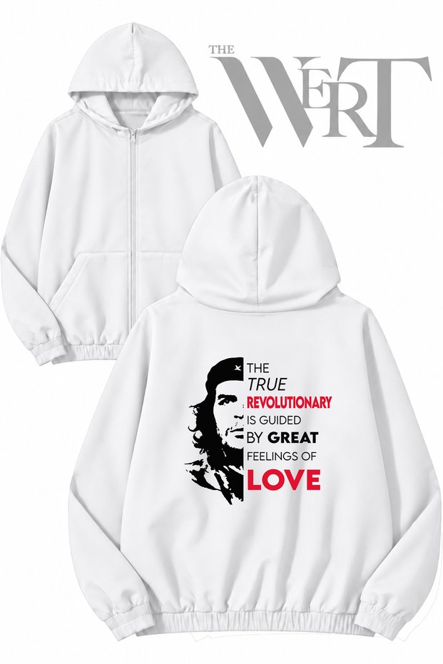 Che Guevara 3 a Back Printed Zippered Hooded White Cardigan (2 Yarns)