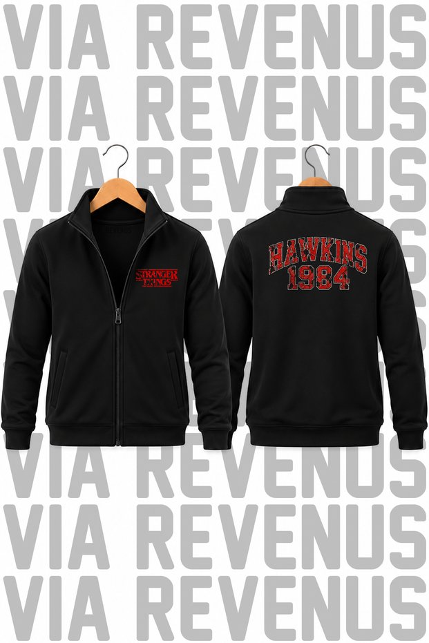 Stranger Things Hawkins 1984 Printed Unisex Zippered High Collar Sweatshirt