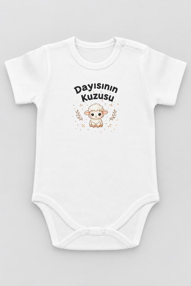 Uncle's Lamb Printed Baby Girl Bodysuit 100% Cotton Baby Boy Bodysuit Short Sleeve Snap Fastener Bodysuit Gift Baby Bodysuit Ecru Body-24-Dayi