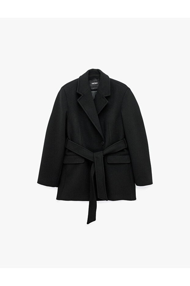 Long Sleeve Pocketed Buttoned Belted Double Breasted Collared Cashmere Coat