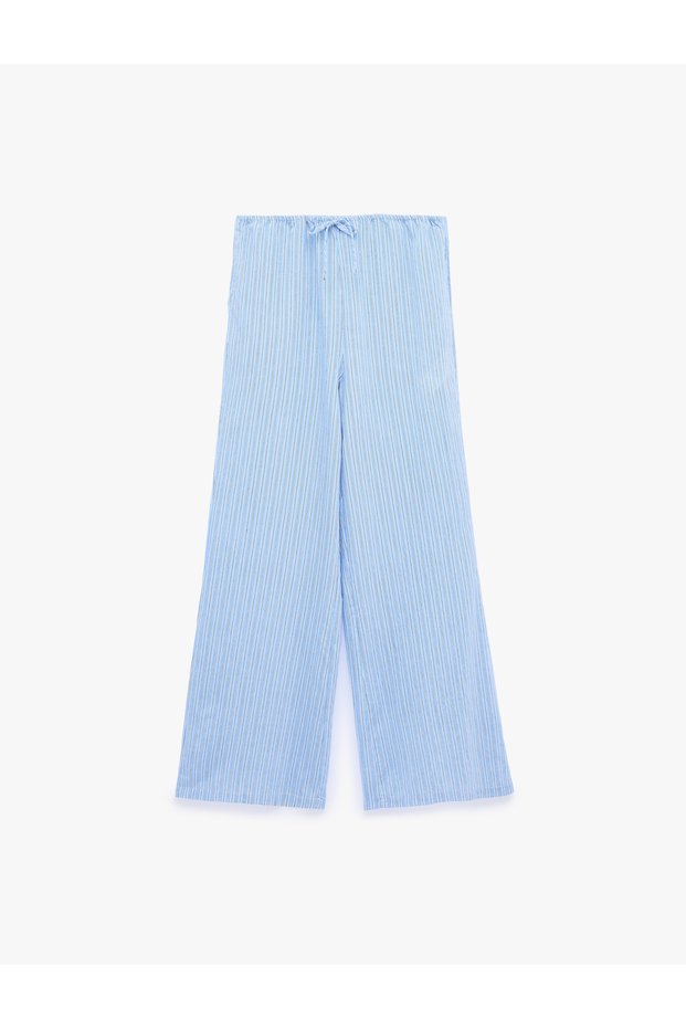 Comfortable Fit, Lace-Up Waist, Viscose Striped Pajama Bottoms