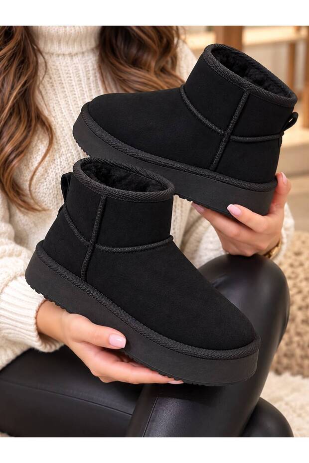 Women's Thick Poly Sole Boots with Fur Inside and Suede Look