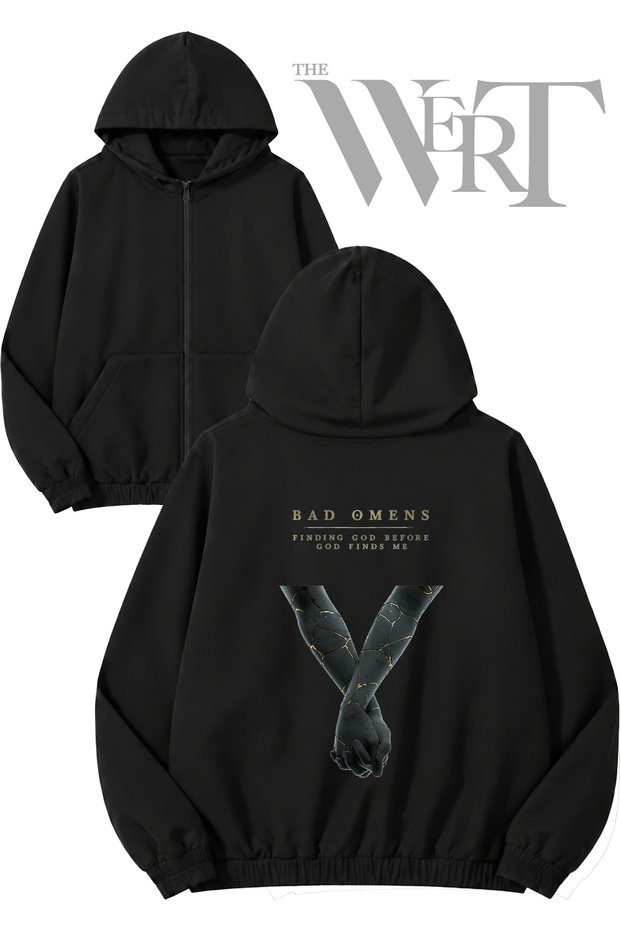 Bad Omens God Finds Me Back Print Zipper Hooded Black Cardigan (2 Yarn)