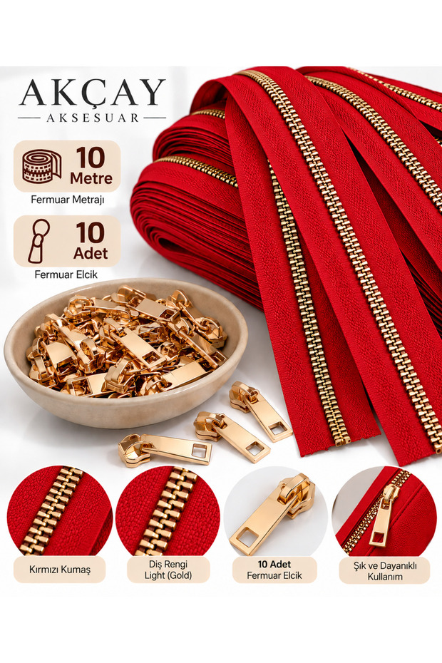 T5 Gold Dental Bone Zipper Gold Headgear - 10 Meters of Zipper - 10 Headgears