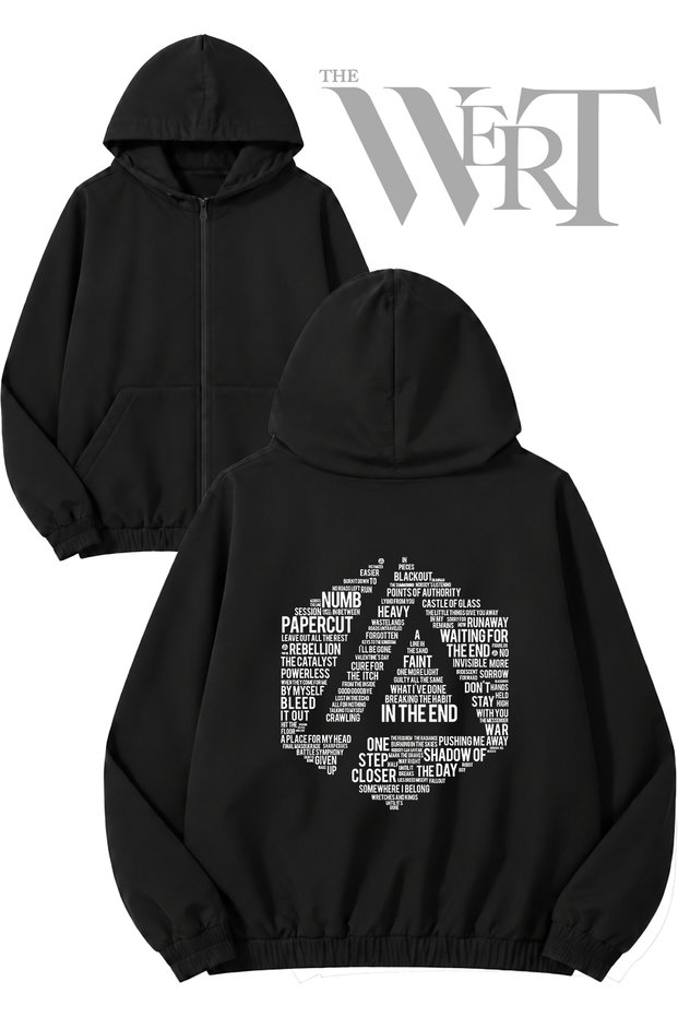 Linkin Park 1 Back Printed Zippered Hooded Black Cardigan (2 Yarns)