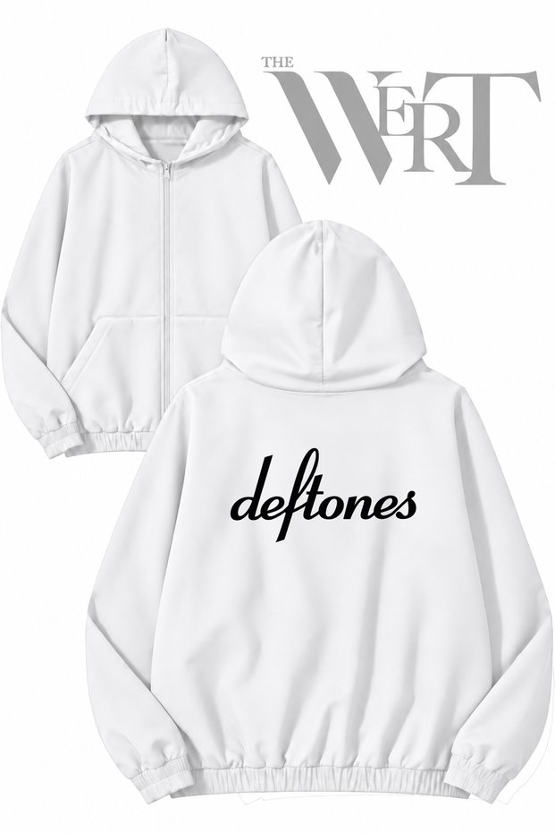 Deftones 17 Back Printed Zippered Hooded White Cardigan (2 Yarn)