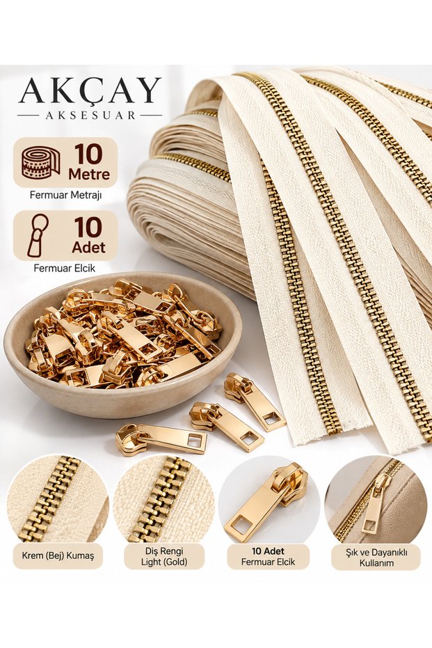 T5 Gold Dental Bone Zipper Gold Headgear - 10 Meters of Zipper - 10 Headgears