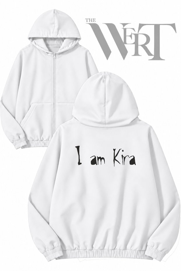 Death Note I Am Kira Back Printed Zippered Hooded White Cardigan (2 Yarns)
