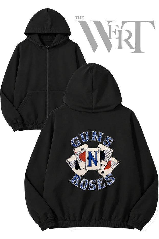Guns Rules Back Printed Zippered Hooded Black Cardigan (2 Yarns)