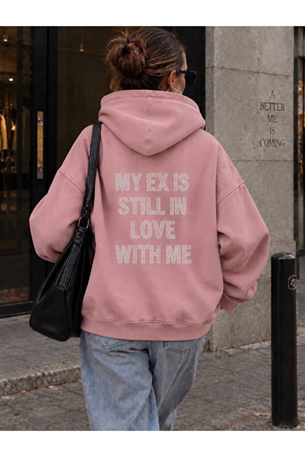 Women's Ex Love Stone Printed Hooded Oversize Sweatshirt
