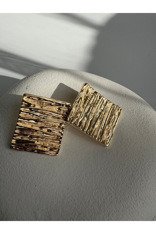 Gold Color Rectangular Earrings (3.2 cm)
