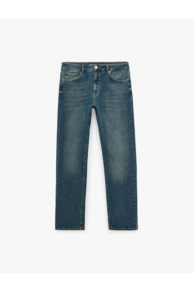 Normal Waist Cotton Straight Fit Jean Trousers with Pockets - Mark Jean