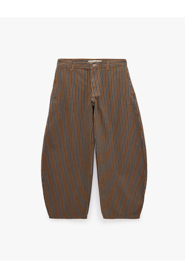 Cotton Pocketed Buttoned Low Waist Comfortable Fit Striped Baggy Pants