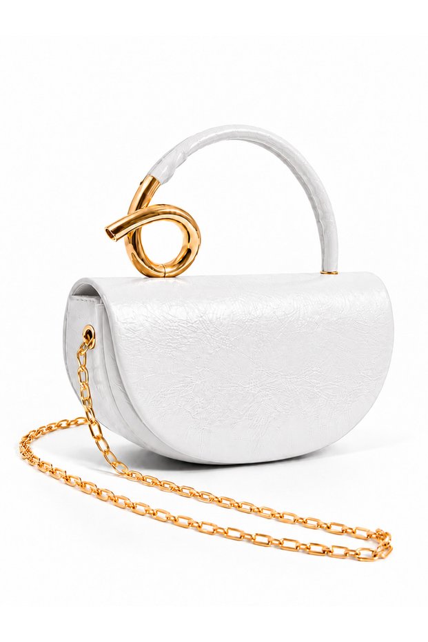 White Women's Hand and Shoulder Bag with Stylish Gold Accessories