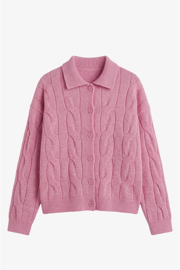 Pink Corded Hair Knit Cardigan