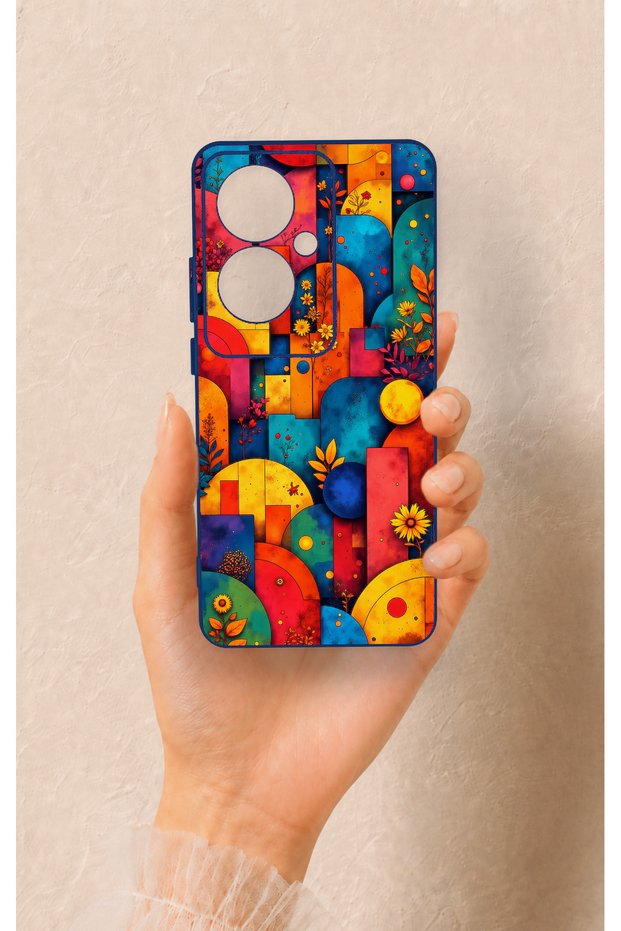 Oppo Reno 11F Compatible Colorful Geometric Floral Pattern Silicone Case