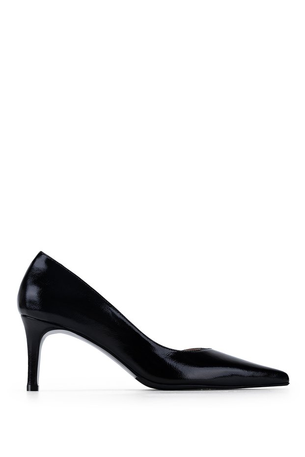 Women's Genuine Leather Black Patent Leather Heeled Shoes