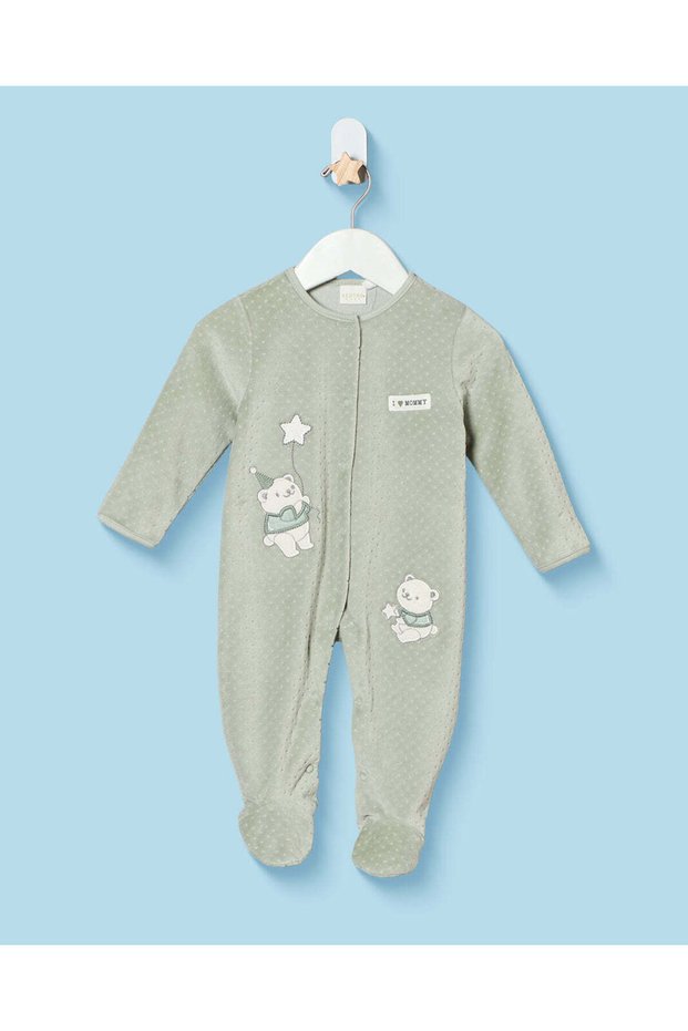 Baby Green Jacquard Velour Sleepsuit