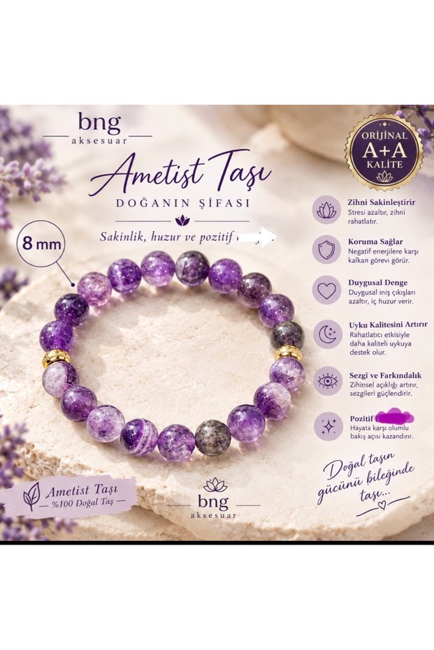 Ametist Natural Stone Women's Bracelet with Purple Stones Elegant Stylish Design Bracelet