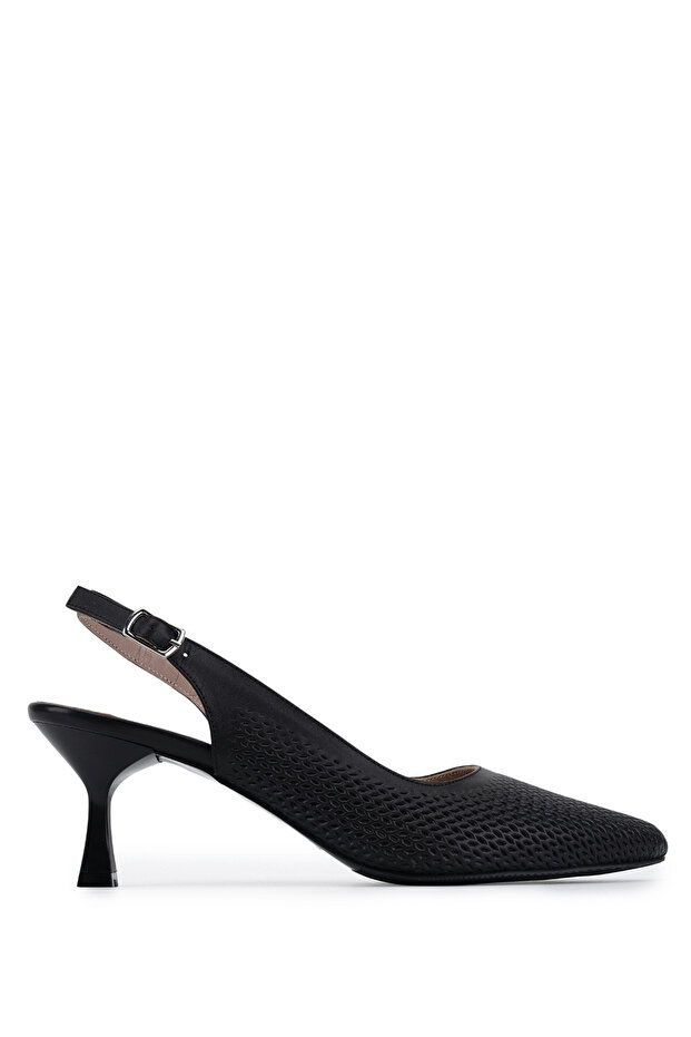 Women's Genuine Leather Black Heeled Shoes