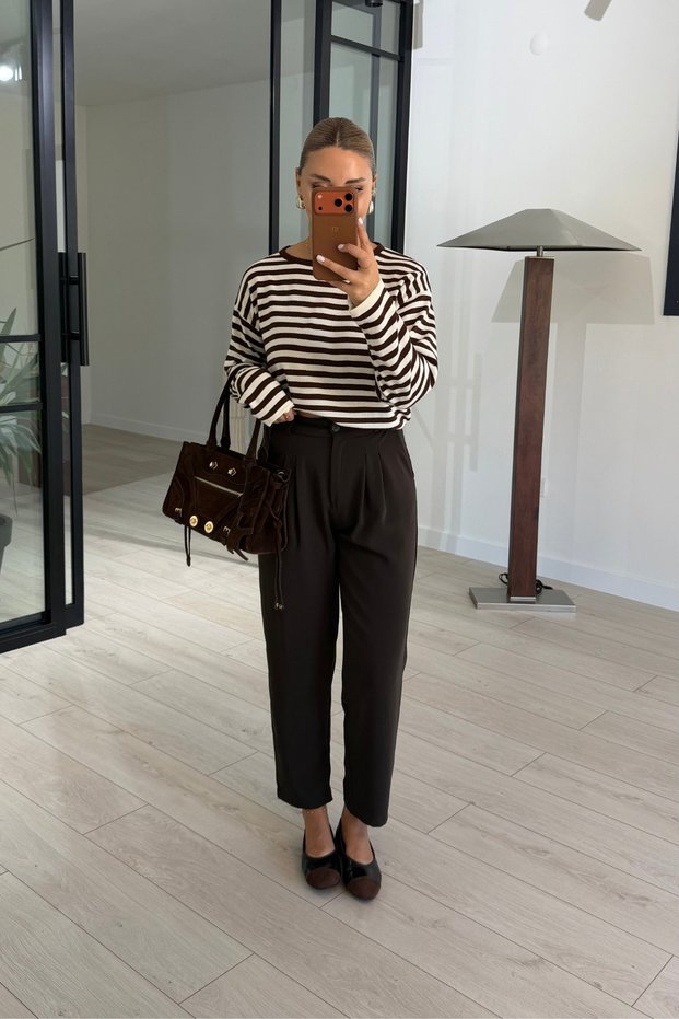 Double Pinstripe Coffee Carrot Trousers