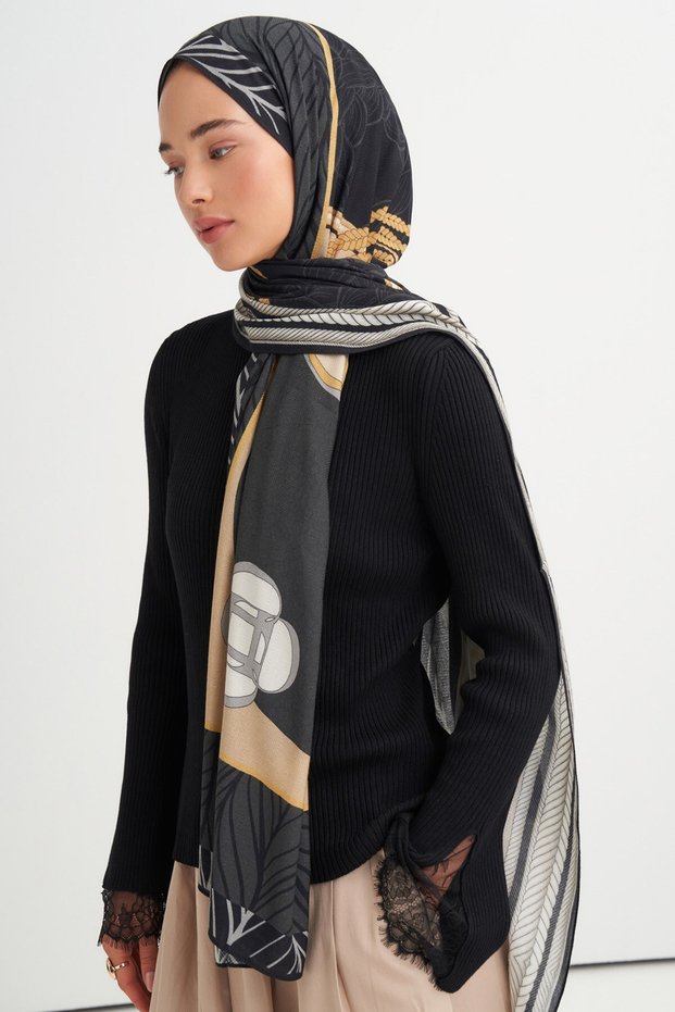 Deco Pattern Reniva Tensel Shawl Black