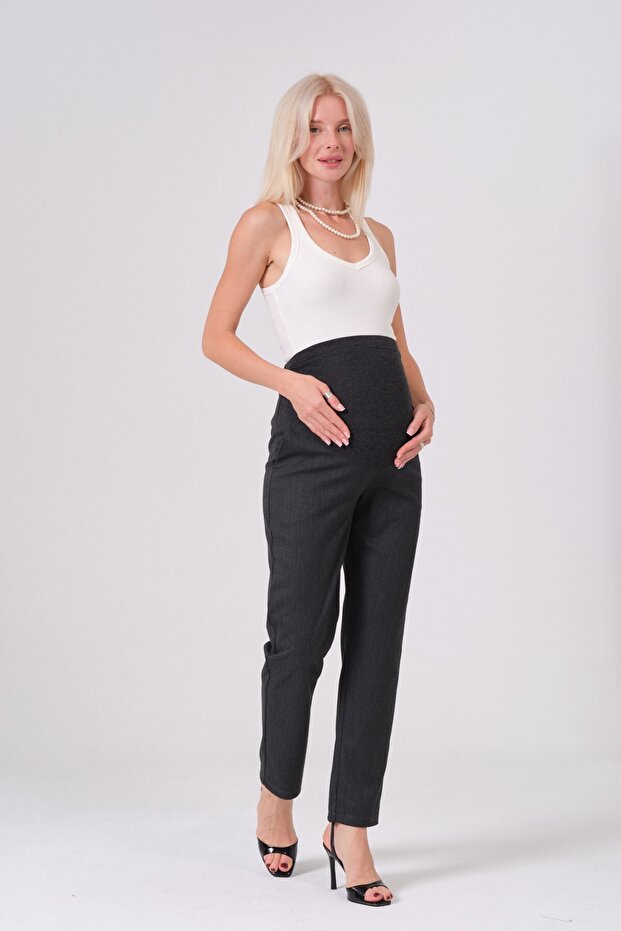 Maternity Flexible Fishback Mom Fit Classic Trousers with Elastic Waistband Anthracite