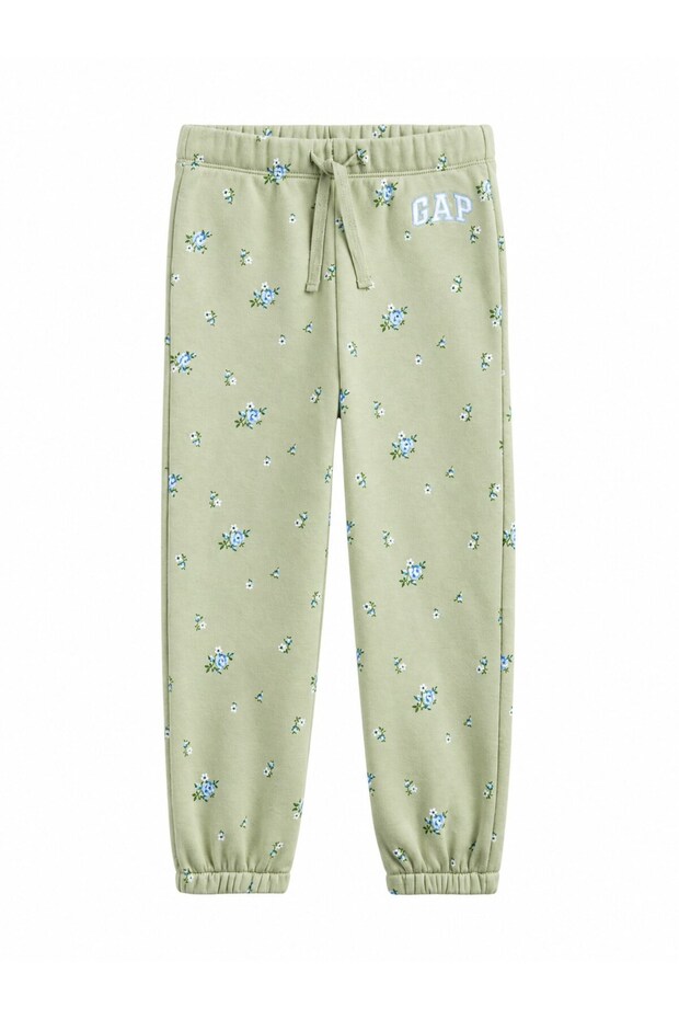 Gap Girls' Green Mini Patterned Elastic Waist Logo Jogger Sweatpants Adaçayi