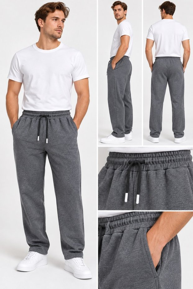 Men's Sweatpants Baggy Sweatpants 2-Strap Loose Leg Full Fit Smoked Gray Navy Blue Black
