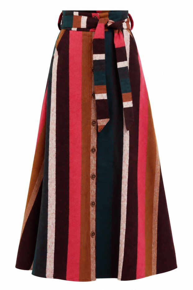 Striped Cashmere Skirt with Buttons on the Front
