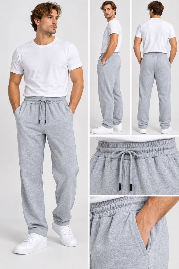 Men's Sweatpants Baggy Sweatpants 2-Strap Loose Leg Full Fit Smoked Gray Navy Blue Black