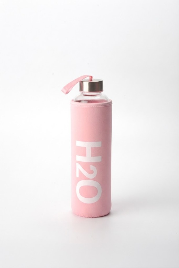 H2O Glass Flask with Case 600 ml Pink