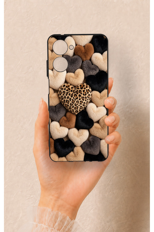 Realme 10 Compatible Heart Fur Pillow Patterned Silicone Case